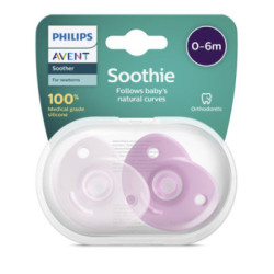 Avent 2 Chupetes Soothie 100 Silicona Hospitalar, 0-6M, Niña
