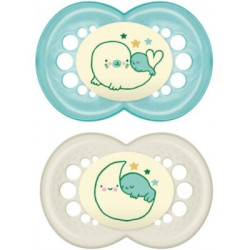 Mam Chupete Original Silicona 6M+ Noche Verde 2 Uds.